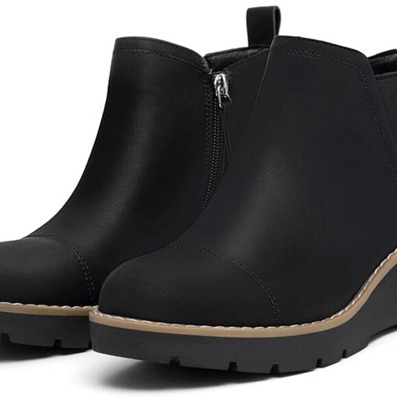 Athlefit Women's Wedge Chelsea Boots Platform Elastic Short Ankle Booties - Picture 5 of 6